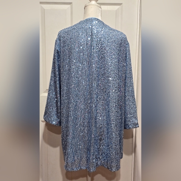 Torrid Light Blue Sequin Open Front Kimono Cardigan - Picture 5 of 11